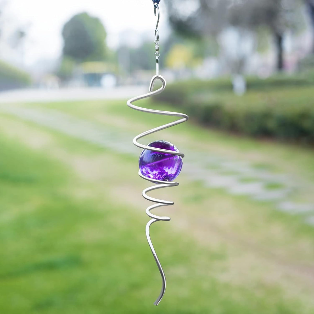 Gazing Ball Spiral Tail Wind Spinner Stabilizer, Garden Decorations Stainless Steel Metal with Hook