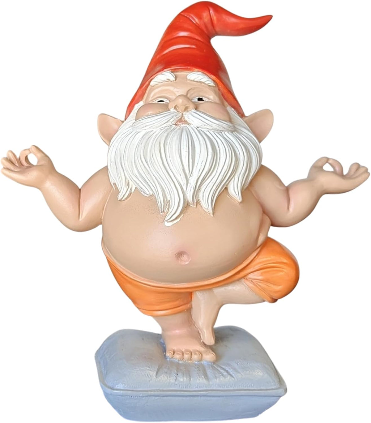 Zen Yoga Gnome Statue – Handcrafted Resin Meditation Gnome on Pillow, Tree Pose, Relaxed Expression