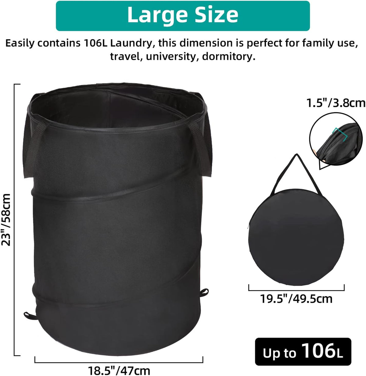 BATTOO 106L Collapsible Laundry Baskets - Foldable Pop Up Hampers for Laundry - Upgrade Oxford