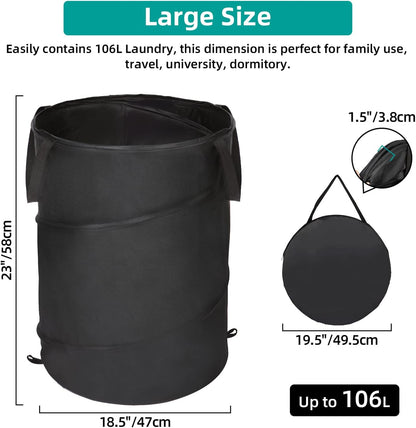 BATTOO 106L Collapsible Laundry Baskets - Foldable Pop Up Hampers for Laundry - Upgrade Oxford