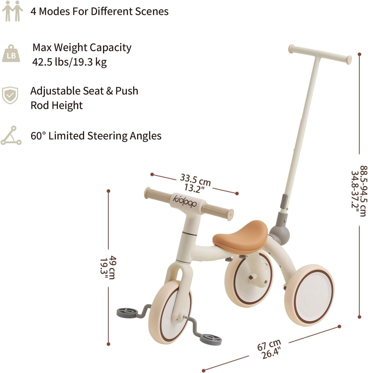 4-in-1 Toddler Tricycle with Adjustable Push Handle for 1-4 Year Old,Birthday Gift and Toy for Boys