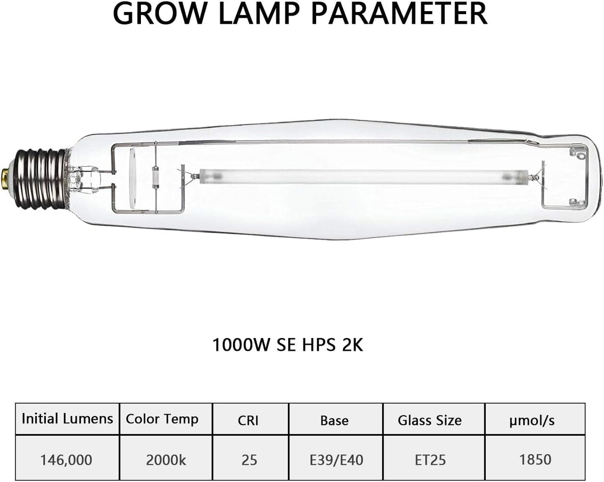 SunStream 1000W SE HPS Grow Light Bulb Full Spectrum Double Ended High Pressure Sodium Bulb for