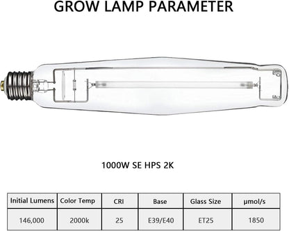 SunStream 1000W SE HPS Grow Light Bulb Full Spectrum Double Ended High Pressure Sodium Bulb for