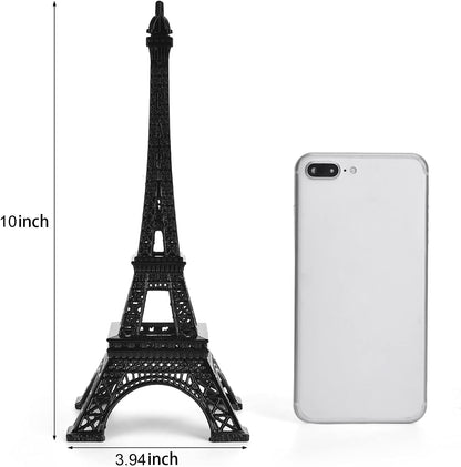 ESHATO Black Metal Eiffel Tower Statue, 10inch Decorative Figurine Replica Stand Holder for Cake
