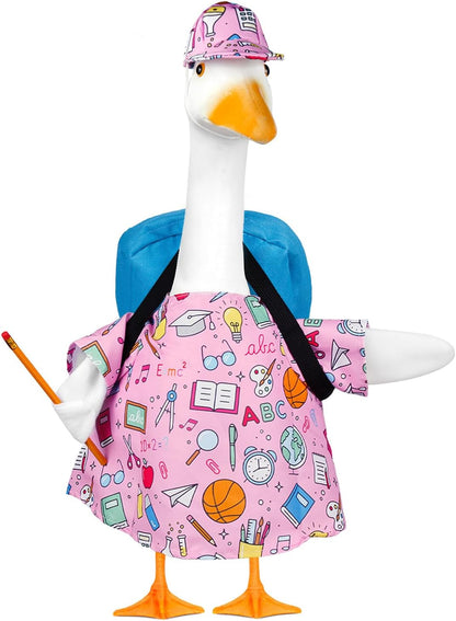 Back to School Porch Goose Outfits,4Pcs Yard Goose Statue Clothes for 23" Geese Clothes Patio Lawn