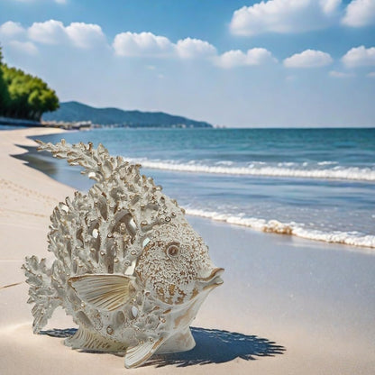 VVGIFTS Beach Coastal Decor Coral Reef Angelfish Home Office Desk Decor Sculpture Statue for