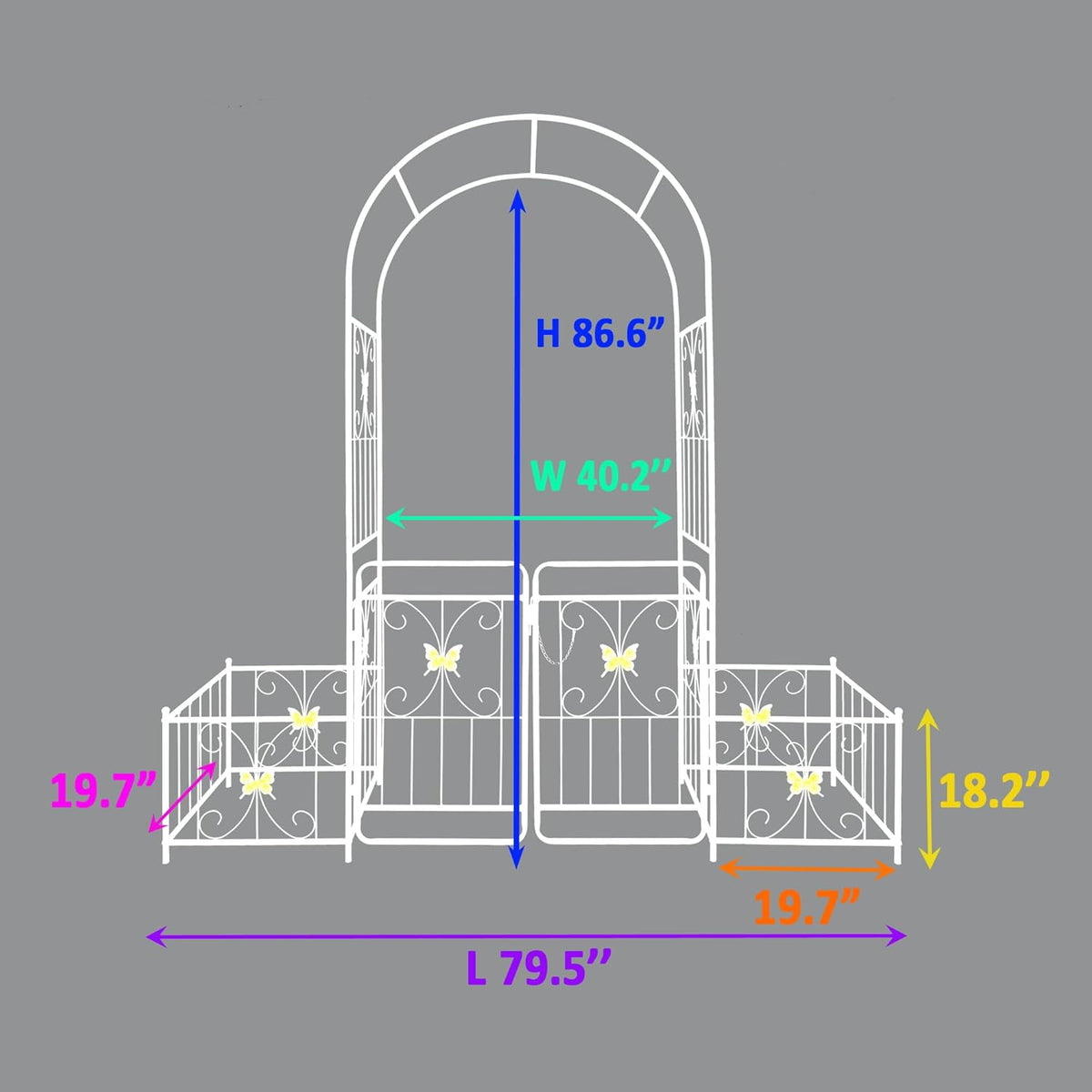Metal Garden Arbor Arch with Gate and Plant Box, 86.6" H Heavy Duty Garden Trellis with Butterfly