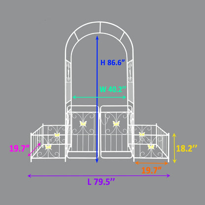 Metal Garden Arbor Arch with Gate and Plant Box, 86.6" H Heavy Duty Garden Trellis with Butterfly