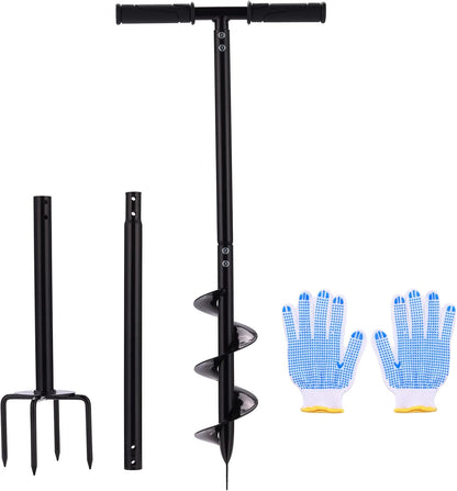 2 in 1 Hand Drill Auger Post Hole Digger – 44.5 inch Manual Garden Spiral Drill Planter for Bulb