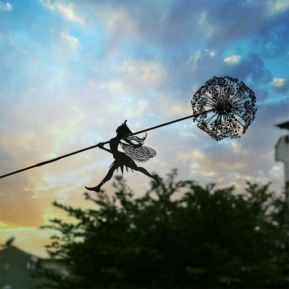 Flower Fairy Dancing with Dandelion Garden Art Sculpture Stainless Steel Statue Christmas Halloween