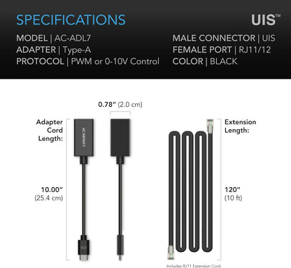 AC Infinity RJ11/12 to UIS Port Type-A Adapter Dongle, Conversion Cable Cord with Extension Cable