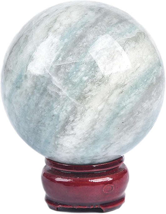 JIC Gem Natural Trolleite Crystal Ball Sphere Blue Healing Crystal Gemstone Ball with Display Stand