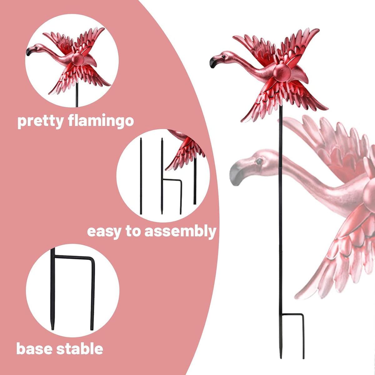 WONDER GARDEN Wind Spinners Outdoor - 2 Pack Small Metal Flamingo Wind Spinner Windmill, Wind