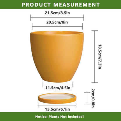 Ceramic Plant Pot - 8 Inch Planter for Indoor Outdoor Plants, Round Flower Pots with Drainage and