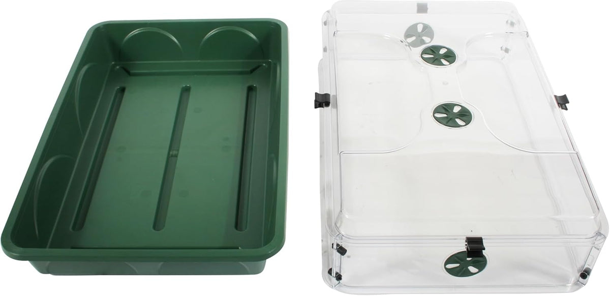 EarlyGrow 95457 24" x 15" x 16.75" Domed Propagator, Green, 3 Side Extenders and Locking Clip Set