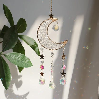 Moon Suncatcher Hanging Decor, Boho Chic Clear Quartz Crystal Sun Catcher, Spritual Sun Light