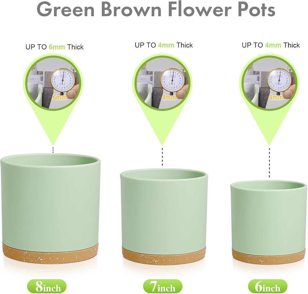 8/7/6 inch Plant Pots, 3 Pack Cylinder Flower Pots for Outdoor Indoor Plants, Decorative Plastic