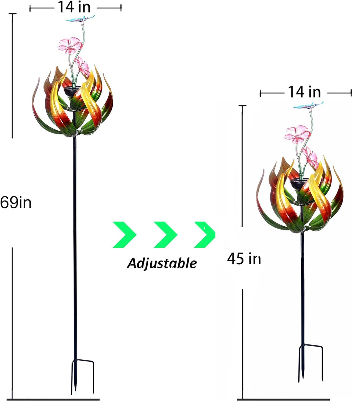 Solar Butterfly Tulips 69 Inch Wind Catcher for Yard Kinetic Wind Spinner with Garden Stake, 360