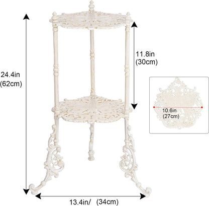 Sungmor Vintage Cast Iron 2-Tier Plant Stand, Elegant Butterfly & Floral Design with Antique White