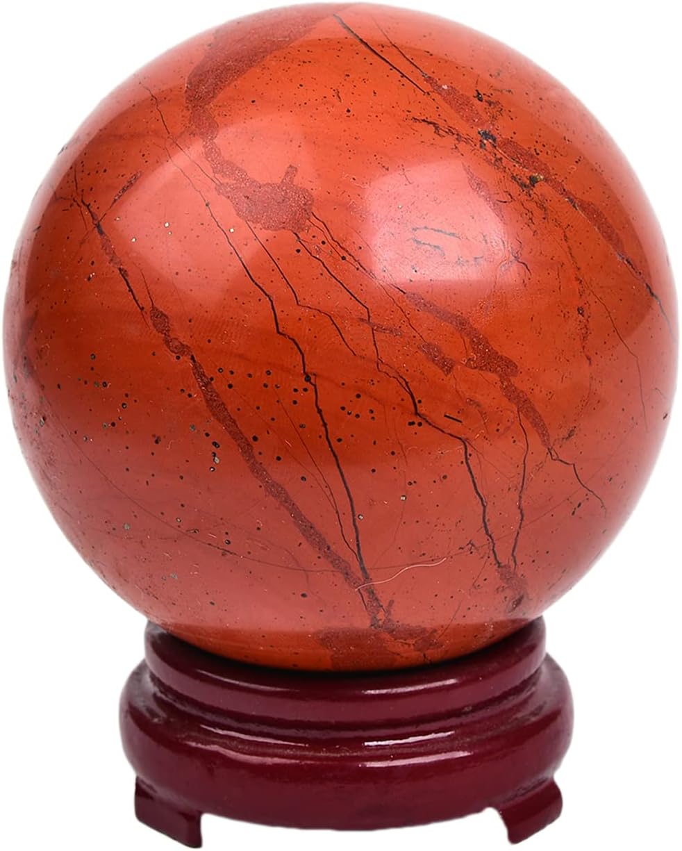 JIC Gem Natural Red Jasper Healing Crystal Ball Divination Gemstone Sphere Ball,Feng Shui Reiki