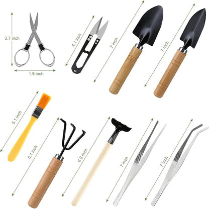9 Piece Basic Bonsai Tools Set, Includes Pruning Shears, Mini Rake, Fold Scissors and More