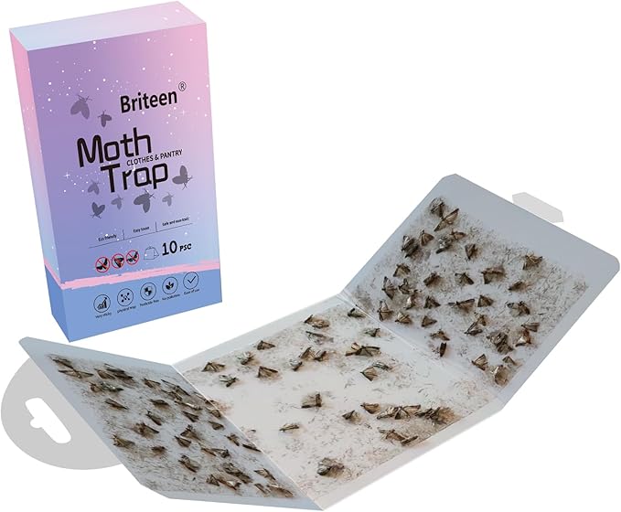 Pantry Moth Traps 10-Pack Safe and Effective for Food and Clothing- Glue Traps with Pheromones for