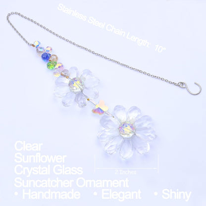 Crystal Flower Suncatcher Hanging Ornament, Rainbow Maker Window Sun Catcher Indoor Outdoor Patio