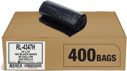 Aluf Plastics 56 Gallon 1.2 MIL (eq) Black Heavy Duty Trash Bags - 43" x 47" - Pack of 400 - For