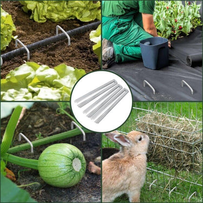 FEED GARDEN 4 Inch 50 Pack Galvanized Landscape Staples 11 Gauge Anti-Rust Garden Stakes
