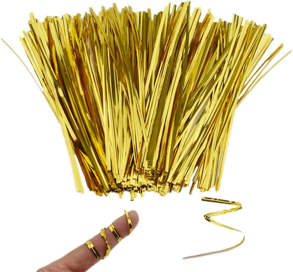 HAHIYO 300Pcs 8inches Gold Metal Twist Ties Bread Candy Coffee Bag Ties Plant Garden Twist Ties for