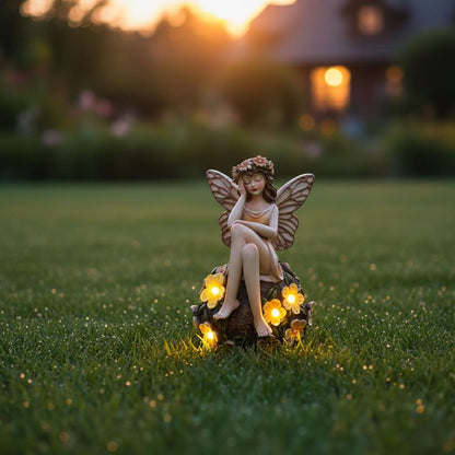 Solar Fairy Statue Sitting on The Flower Ball Light 6.8" Angel Statues for Garden Yard Patio Porch