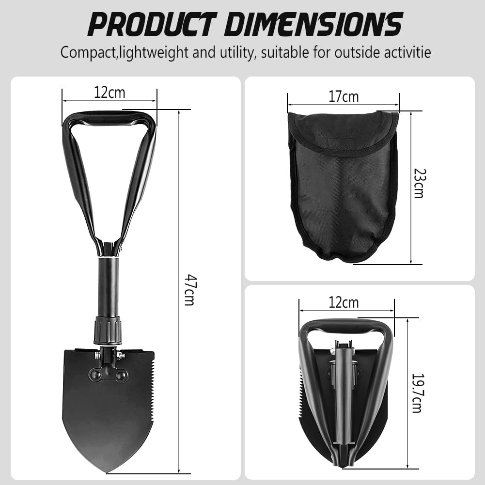 Camping Shovel, 18.5'' Lightweight Digging Shovel Portable Ergonomic High Carbon Steel Folding
