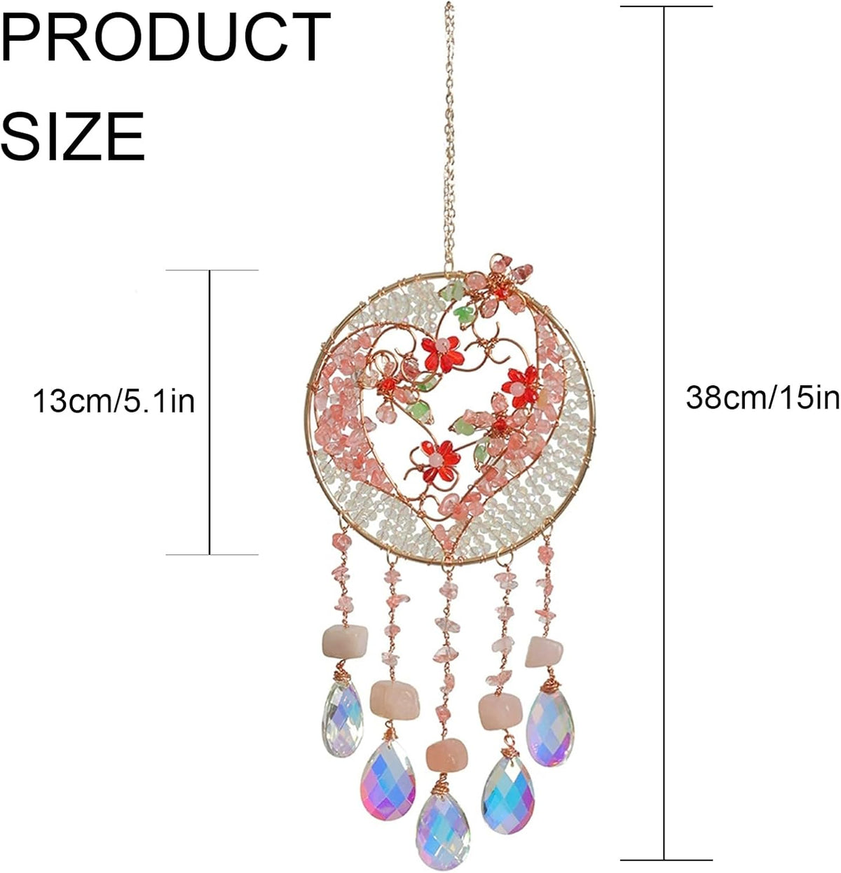 TUOKING Crystal Suncatchers for Window Pink Love Dreamy Crystal Natural Stone Sun Catchers Rainbow