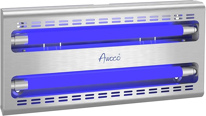 Awoco 12W LED Stainless Steel 100V-240V Wall Mount Sticky Fly Trap Lamp for Capturing Flies