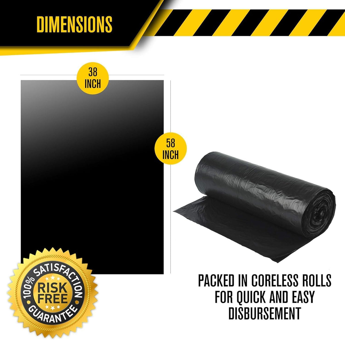 Aluf Plastics Heavy Duty 55 Gallon Trash Bags - (Large 50 Pack/w Ties) - 2 MIL Industrial Strength