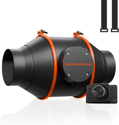 Spider Farmer 4 Inch Inline Duct Fan with RJ12 Speed Controller, 205 CFM Quiet EC Motor