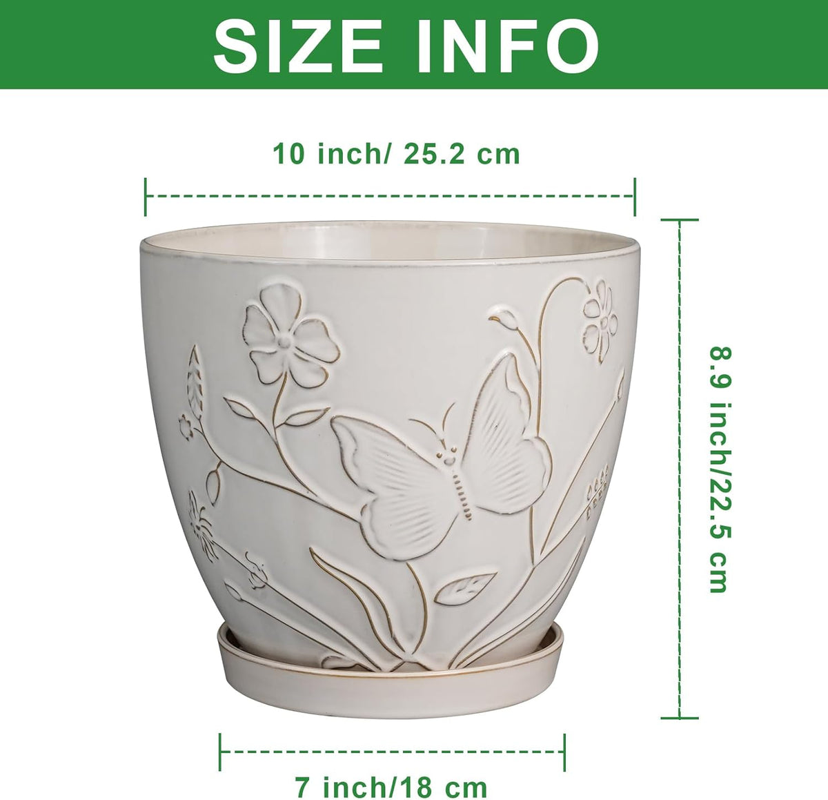 10 Inch Plant Pot Ceramic Planter Pot with Drainage Hole and Saucer Round Planter Large Flower Pot