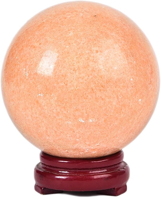 JIC Gem Natural Sunstone Sphere Ball with Wooden Stand for Fengshui Rare Healing Crystal Ball