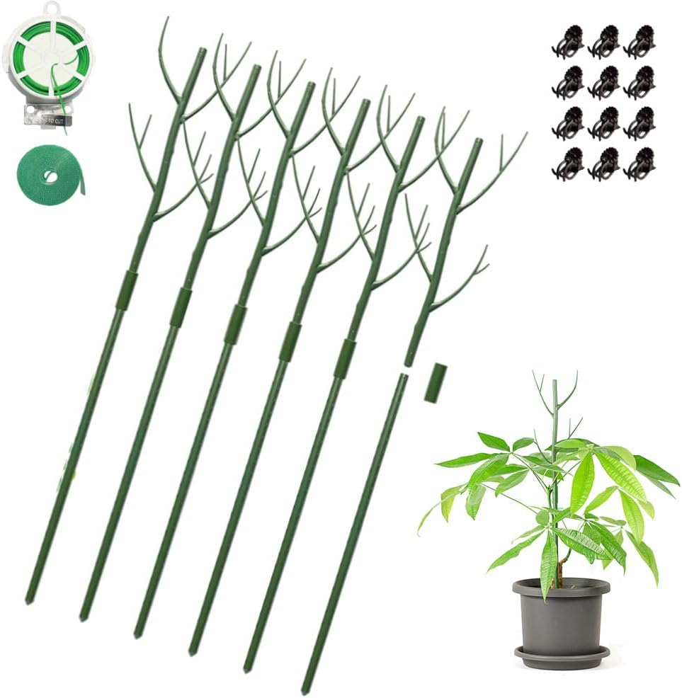 GardenPal 27.56" 6 Pack Detachable Twig Plant Support Stakes, Branch Sticks with Orchid Clips and