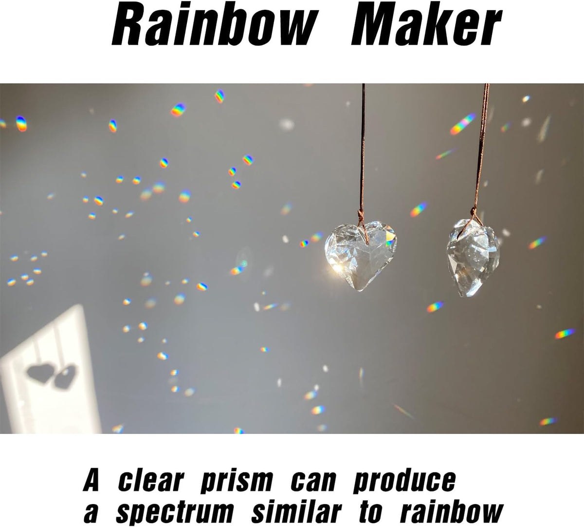 2PCS Heart Crystal Sun Catcher Prisms, STINO Hanging Suncatchers with Glass Prism Decor, Rainbow