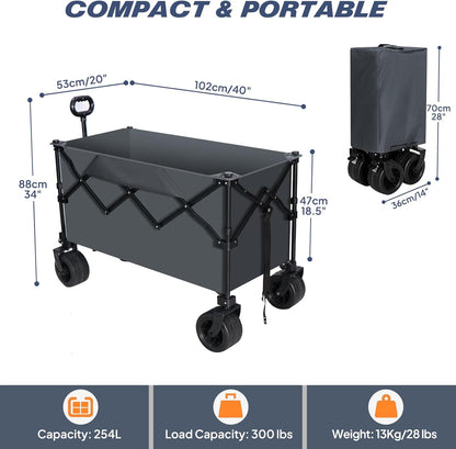 Chihee Garden Cart Collapsible Outdoor Utility Wagon Cart,Folding Beach Cart Oversized Capacity