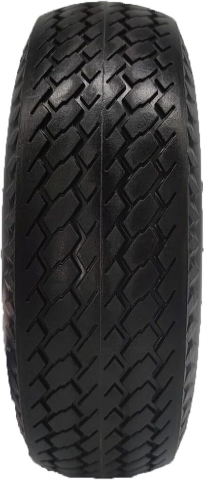 Flat Free 4.10/3.50-4 Tire with 3/4 & 5/8 Axle Bore, 3.5” Center Hub 10 inch Solid Tire Replacement