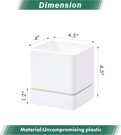 4 Inch Herb Planter Pot, Plastic Planter with Drainage Holes and Saucer, Modern Decorative