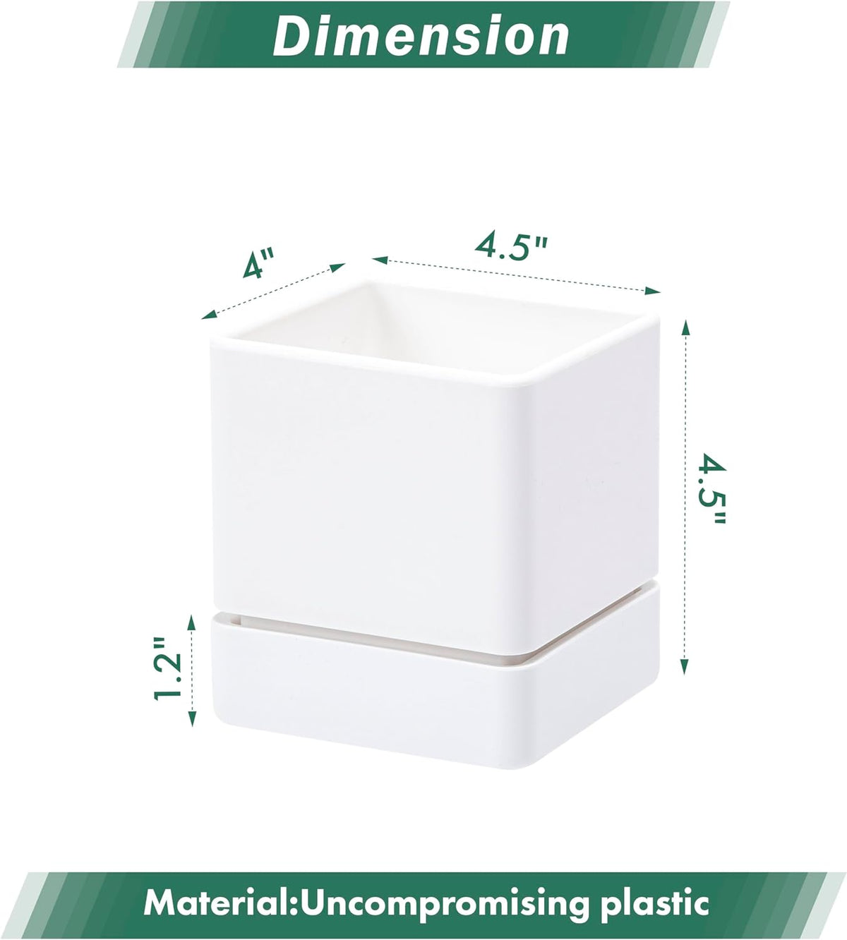 4 Inch Herb Planter Pot, Plastic Planter with Drainage Holes and Saucer, Modern Decorative