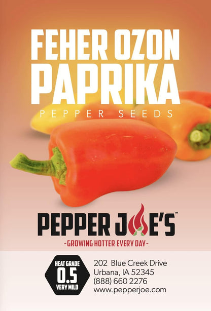 Pepper Joe’s Feher Ozon Paprika Seeds ­­­­­– Pack of 10+ Sweet Hungarian Chili Pepper Seeds – USA