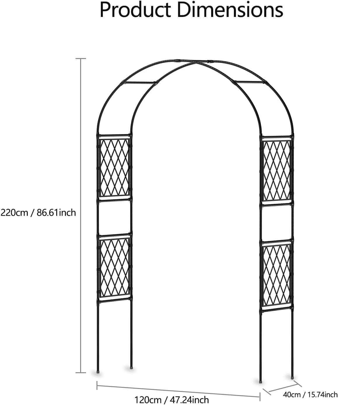 Metal Garden Arbor, 86.6" x 47" Arch Trellis for Climbing Plants, Weather-Resistant Decorative