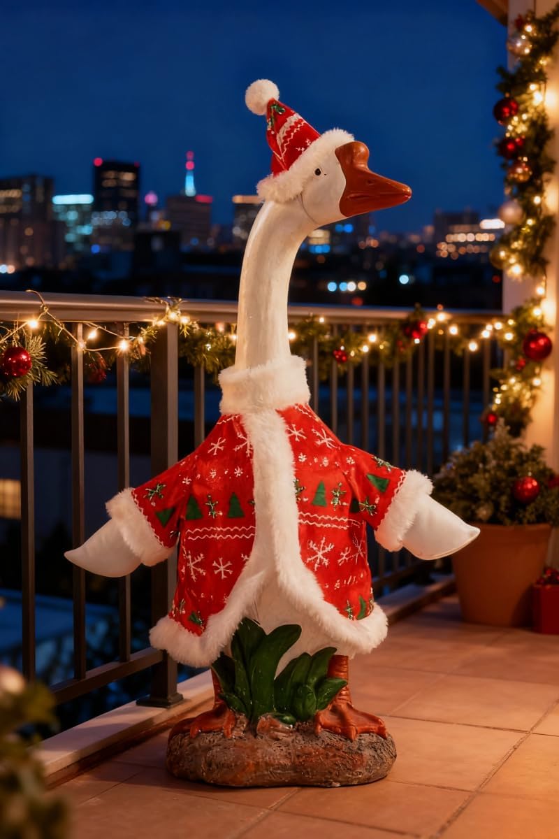 Christmas Porch Goose Outfit - 23" Goose Costume Festive Outfit for Cement Plastic Porch Goose