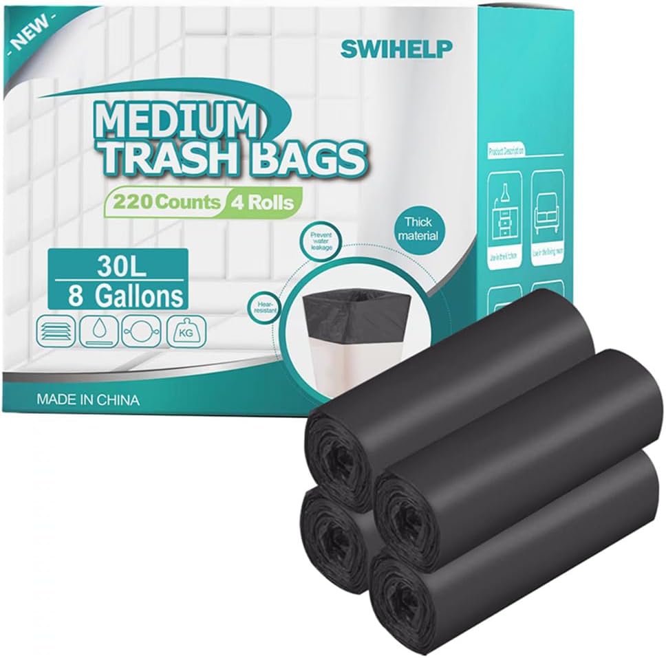 SWIHELP Medium Garbage Bags 8 Gallon /30 Liter Trash Bags Wastebasket Bin Liners Plastic Trash Bags