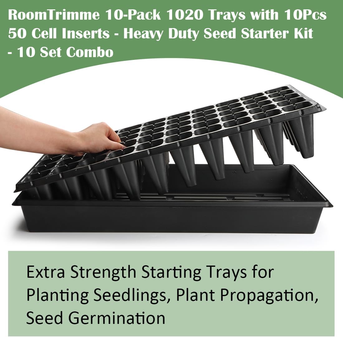 10 Pack 1020 Trays with 10 Pack 3.54" Deep 50 Cell Seed Starter Trays - Seed Starting Kit for