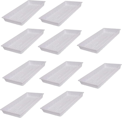 SUNPACK 10" x 20" Plastic Seed Starting Tray, White, 2.5" (Pack of 10) - No Drainage Holes, Perfect